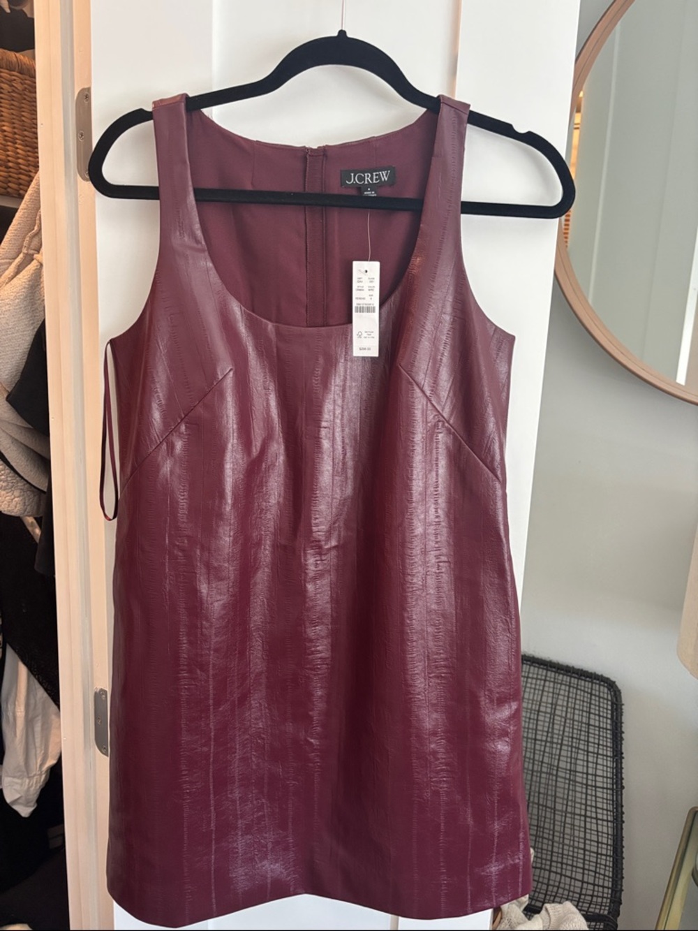 J.Crew Burgundy Faux Leather Sleeveless Shift Dress